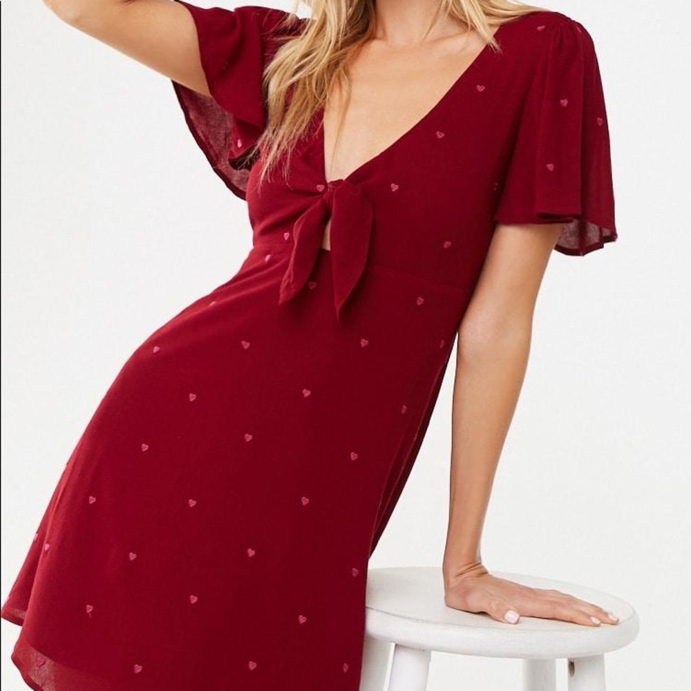 Red tea dress pink hearts with front tie